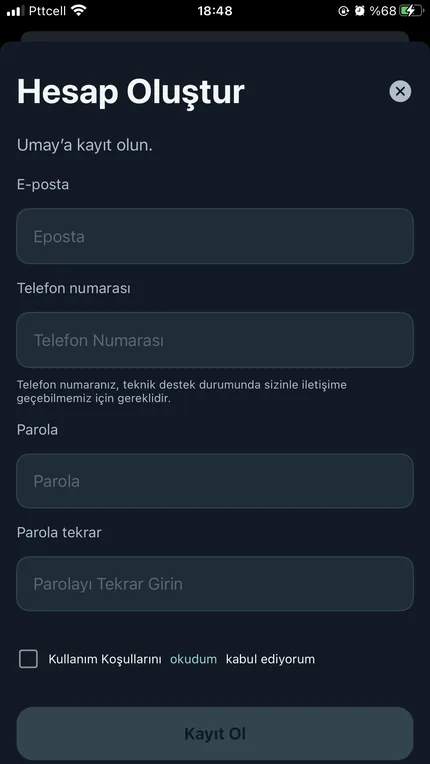 Hesap oluştur